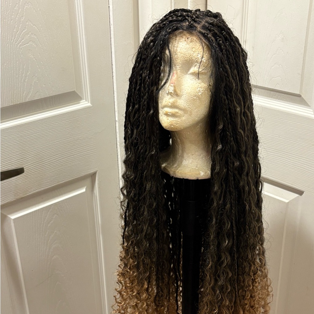 Hand braided boho Brown Curly Wig with Natural Volume